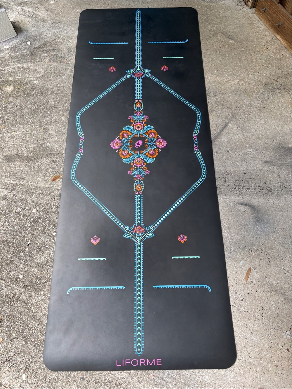 Informed Black Yoga Mat with Turquoise & Multicolor Mandala Design